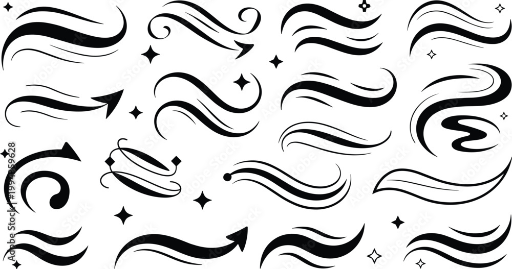 Fototapeta premium Elegant Black Swirls, Flourishes, and Arrows on White Background