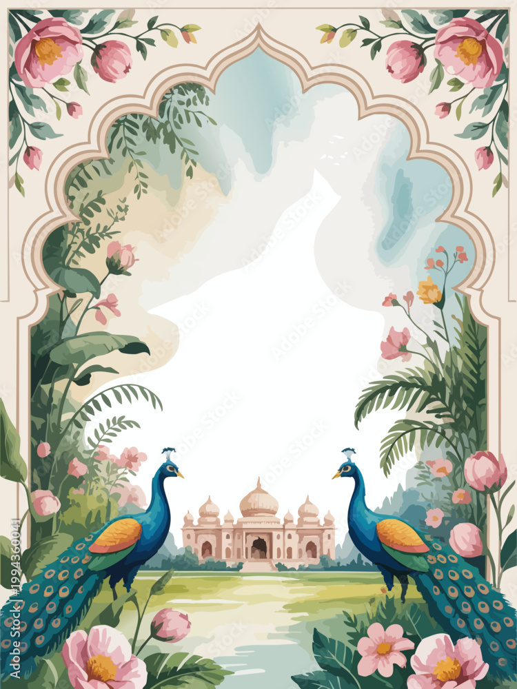 Obraz premium Luxury Mughal Arch Frames Vector | Premium Indian Heritage Wedding Invitation Backgrounds