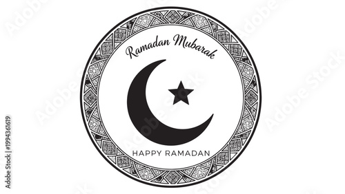 Ramadan Mubarak greeting card with crescent moon and star design for festive celebration.
