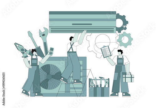 Air conditioner installation, maintenance, repairman. People who repair or install air conditioners