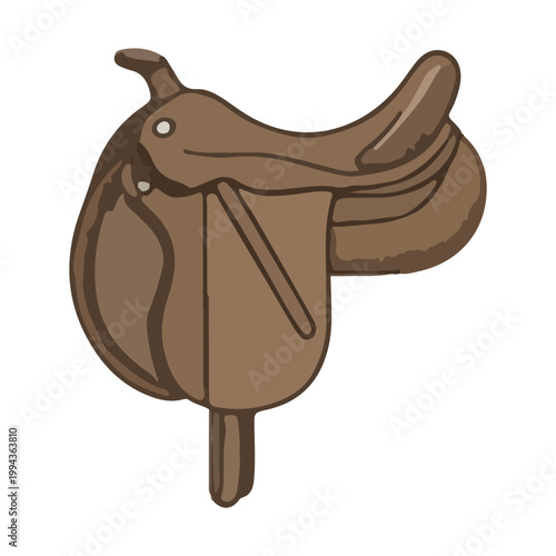 Classic brown leather equestrian horse saddle illustration