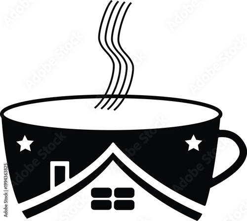 Modern Tea House Logo Design, Minimal House Cafe Icon, Vector Graphic