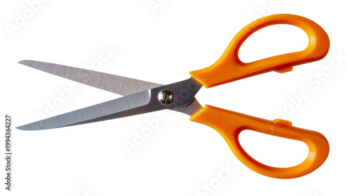 Konstfotografi Orange handled sharp scissors with silver metal blades open
