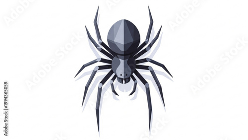 Creepy black spider top view vector illustration isolated on white