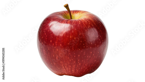 Shiny Red Delicious Apple with Green Stem and Brown Calyx