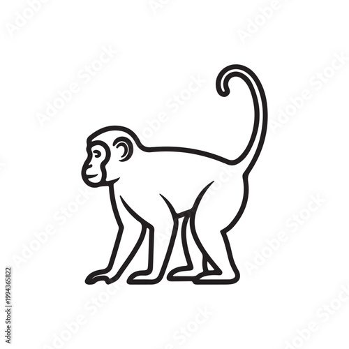 Simple monkey outline vector flat illustration design