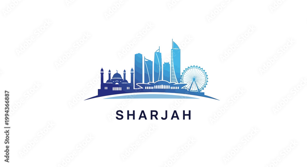 Fototapeta premium Sharjah Cityscape Silhouette Depicting Iconic Landmarks and Modern Architecture.