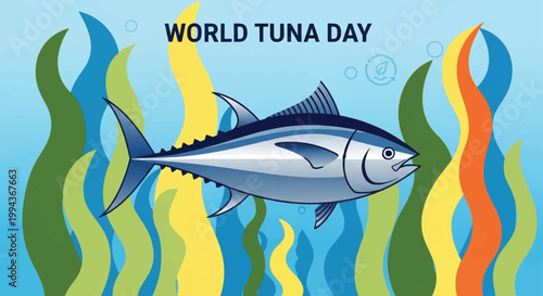 Tuna fish, ocean illustration, World Tuna Day, seafood icon, aquatic animal