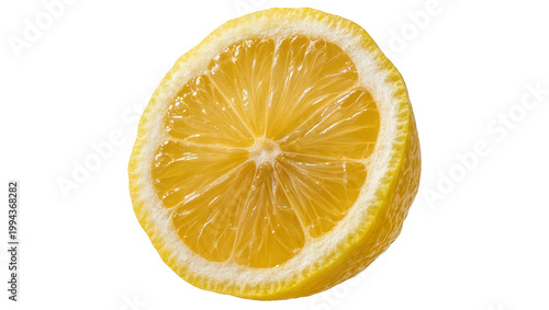 Foto Juicy yellow lemon slice with visible pulp and zest