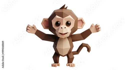 Photography Brown polygonal monkey with outstretched arms and large eyes