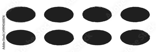 Oval and circle sketch shape, round charcoal marker, ink paint brush, grunge organic blob, irregular stain, black stroke spot isolated on white background. Abstract simple vector illustration . EPS 10