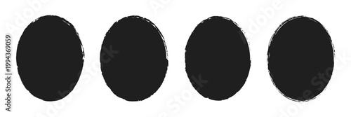 Oval and circle sketch shape, round charcoal marker, ink paint brush, grunge organic blob, irregular stain, black stroke spot isolated on white background. Abstract simple vector illustration . EPS 10