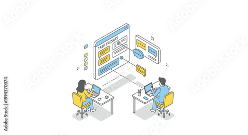 Business people working on computers, office teamwork, collaboration, workflow optimization, digital communication