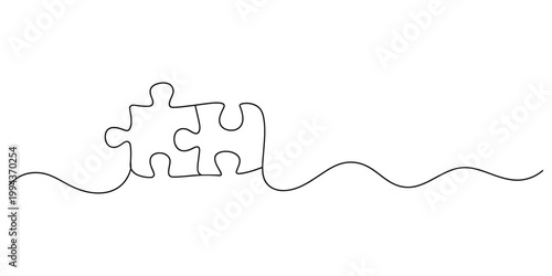 Continuous line drawing of two connected puzzle pieces