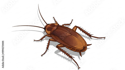 Brown cockroach crawling isolated on white background