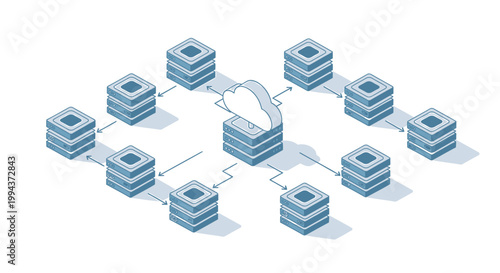 Network, connection, database, server icons, 10 blue block vector graphics for business, technology, internet communication