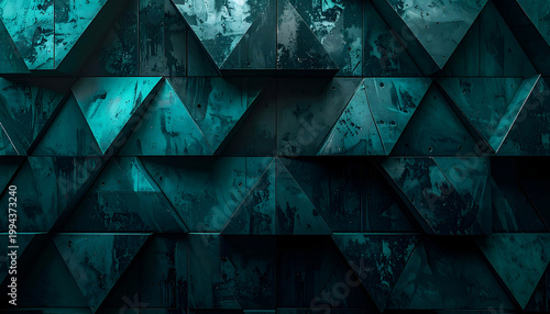 A striking abstract composition features a repeating pattern of dark teal triangular shapes, creating a modern and textured visual experience.