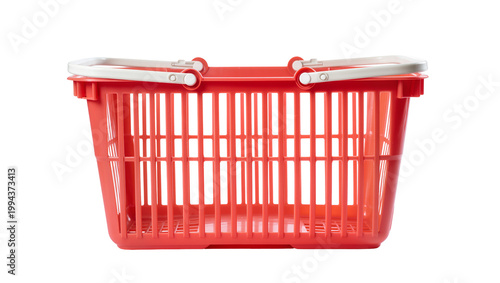 Cuadro en lienzo Red plastic shopping basket with attached lid and handles
