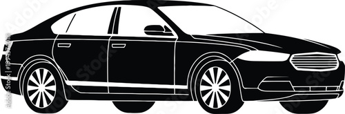 Black sedan automobile silhouette against a white background for automotive concepts