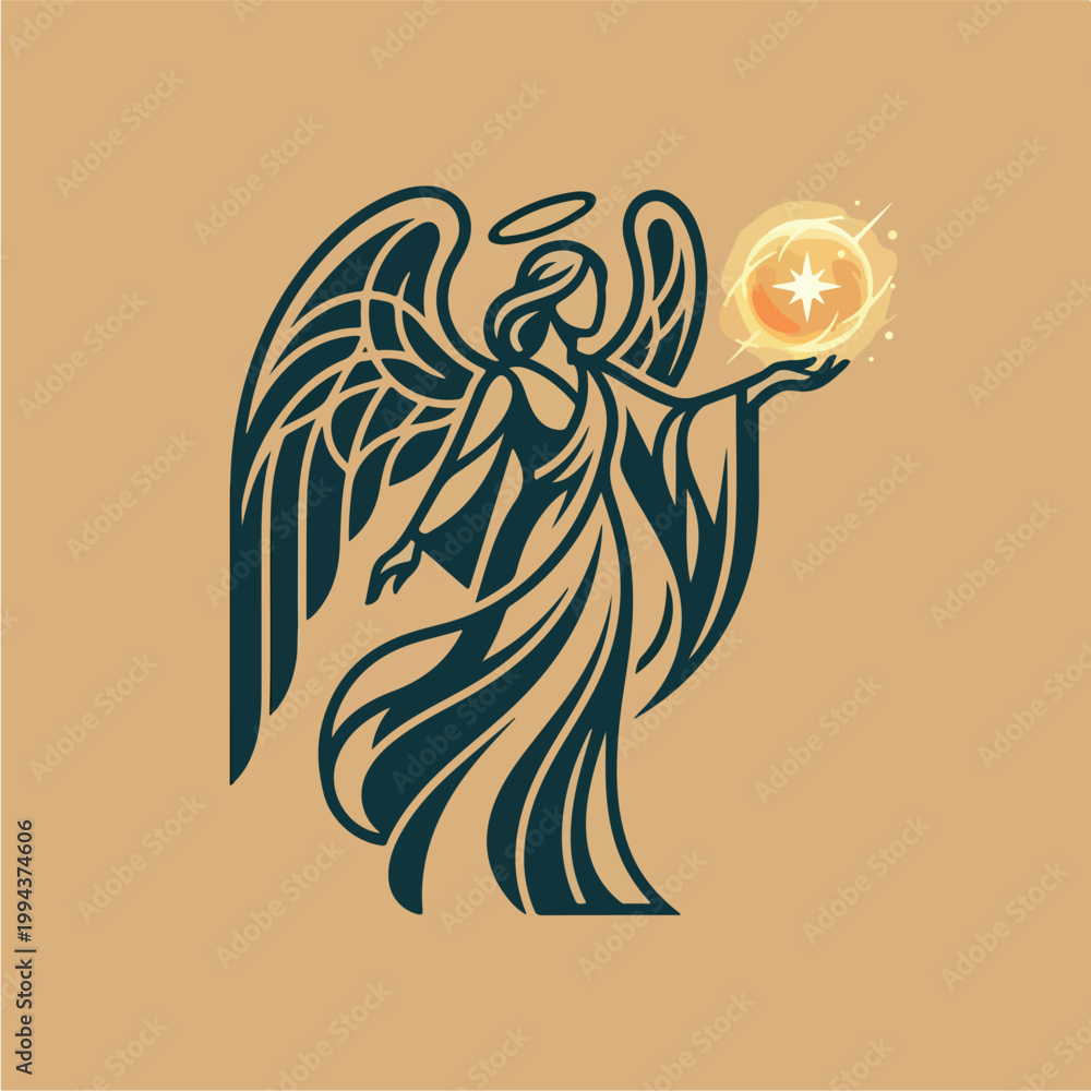 Fototapeta premium Angel Holding Glowing Star.