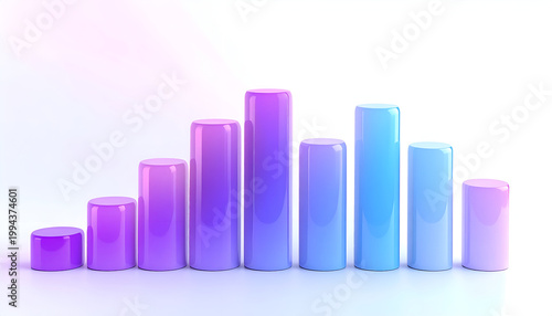 A vibrant, abstract representation of ascending bars in shades of purple and blue suggests growth, progress, and positive trends against a clean white background.