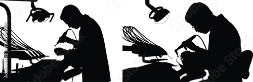Dentist performing dental work silhouette pair check up dental care dental hygiene teeth cleani