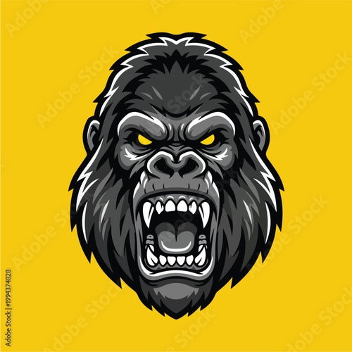 Angry Gorilla Face Closeup Illustration.