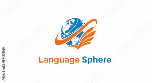 Globe with orange swirling lines logo.