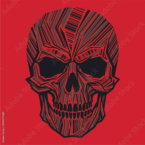 Black Skull on Red Background 1.