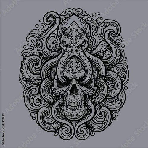 Black Skull with Tentacles Design 2.