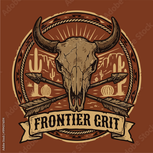 Bull Skull Western Cowboy Logo.