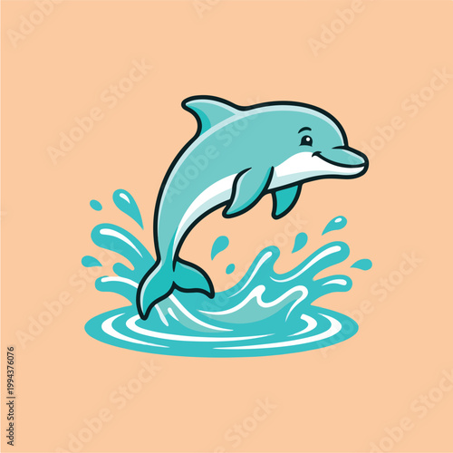 Cartoon dolphin jumping out water.