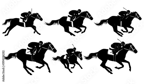 Dynamic Horse Racing Silhouette Pack with Fast Galloping Equine Action Vector Set
