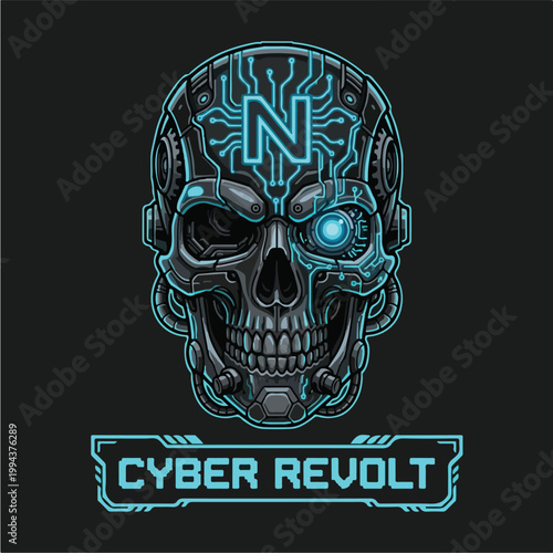 Cyber Skull Neon Graphic Design.