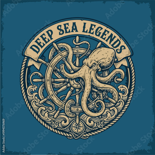 Deep sea octopus illustration art.