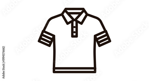 Minimalist vector graphic illustration of a polo shirt featuring striped sleeves and a classic button collar design isolated on a plain light colored studio background