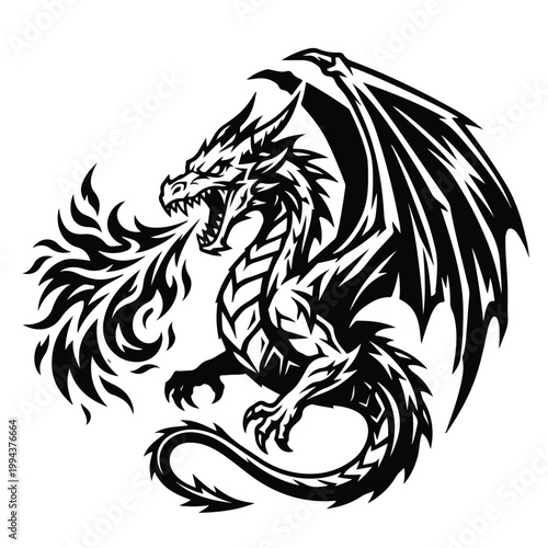 Dragon Black Silhouette Mythical Creature.
