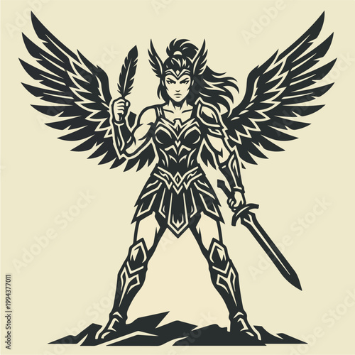 Female Warrior Angel Illustration 1.