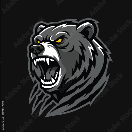 Furious Bear Head Illustration.
