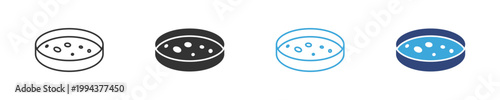 Petri dish icons set, Microbiology symbols, Bacteria culture icons, Lab research vector icons, Science testing symbols