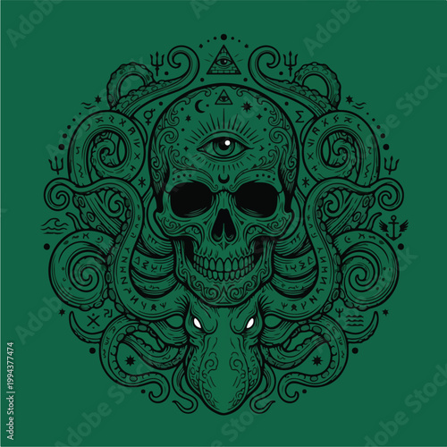 Green Skull with Tentacles.