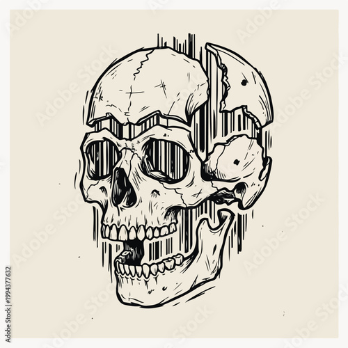Human Skull with Digital Glitch.