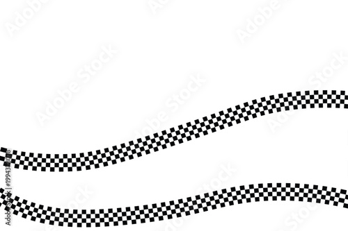 Wavy checkered racing stripes on white background black pattern design graphic motorsport speed lines and