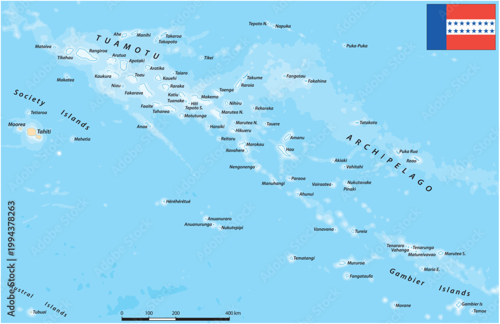 Fototapeta premium Map of the Tuamotu Archipelago in the South Pacific, French Polynesia