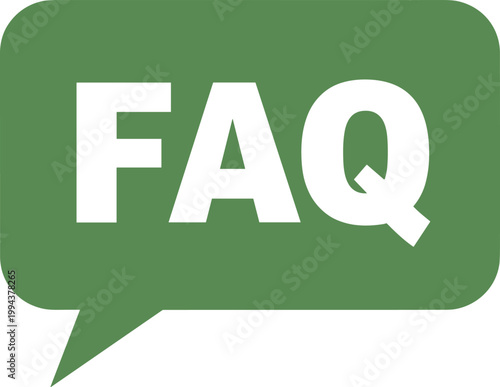 FAQ text speech bubble green icon vector graphic for frequently asked questions.