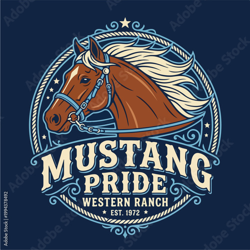 Mustang Horse Western Ranch Logo.