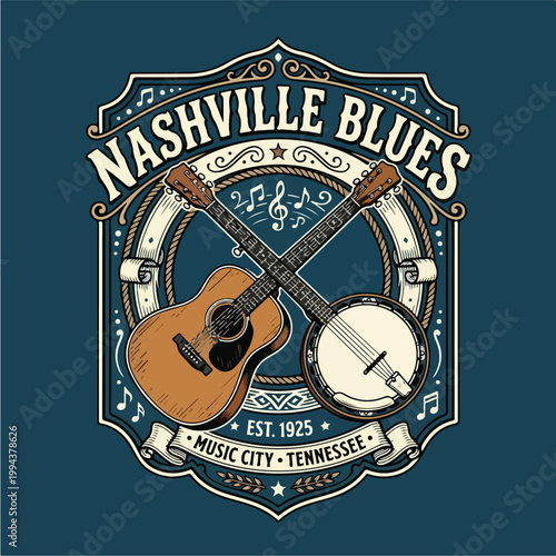 Nashville Blues Music Logo Design.