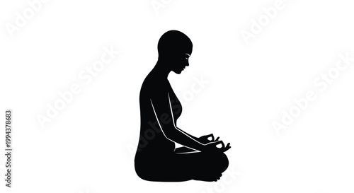 Minimalist vector illustration of a serene individual meditating in lotus pose, embodying mindfulness, spiritual practice, and peaceful contemplation with a subtle halo design.