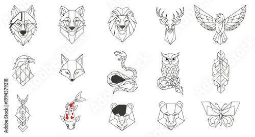 Geometric animal head silhouettes set for design