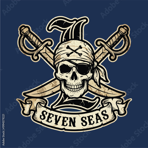 Pirate Skull Swords Seven Seas.